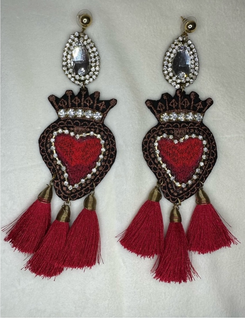 new long rhinestone heart earrings